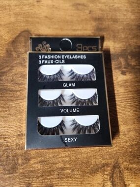 3-Pack Black False Eyelashes Set - Glam, Volume & Sexy